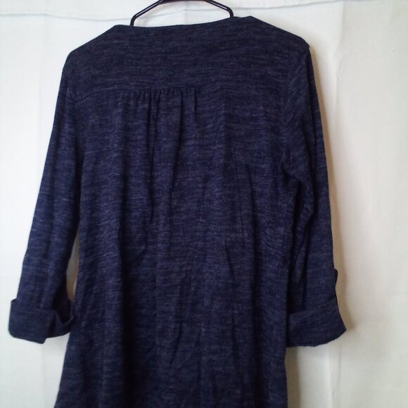 New Directions Shirt Women L Long Roll Tab Sleeve Pleated Top Button Blue - Picture 14 of 16